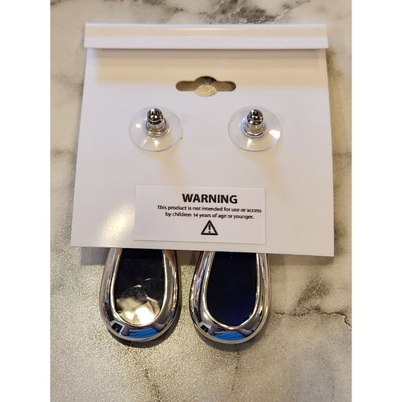 Gloria Vanderbilt Teardrop Earrings Navy Blue Crystal Floral Design Silver-Tone - Picture 3 of 5